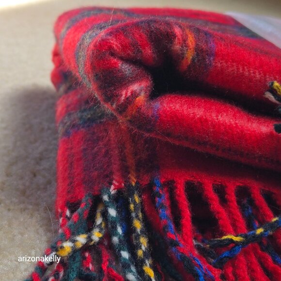 NWOT Wool Cashmere Tartan Red Plaid Wrap Scarf - Picture 12 of 12